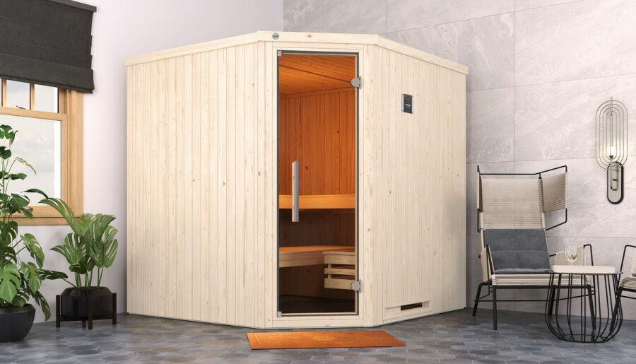 Weka 68mm Elementsauna VARBERG 3 TREND Glastür mit BioS-Ofen