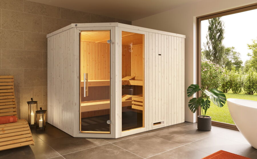 Weka 68mm Elementsauna VARBERG 4 TREND Glastür und Fenster ohne Ofen