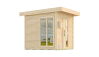 Weka 45mm Saunahaus KUOPIO natur mit bodentiefem Fenster und mit OS-Ofen