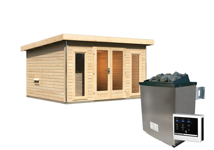 Saunahaus MAINBURG 2  Set A / naturbelassen / Ofen 9 KW externe Strg easy