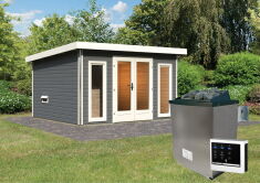 Saunahaus MAINBURG 2  Set A / terragrau lackiert / Ofen 9 KW externe Strg easy