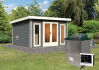 Saunahaus MAINBURG 2  Set A / terragrau lackiert / Ofen 9 KW externe Strg easy