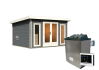 Saunahaus MAINBURG 2  Set A / terragrau lackiert / Ofen 9 KW externe Strg easy