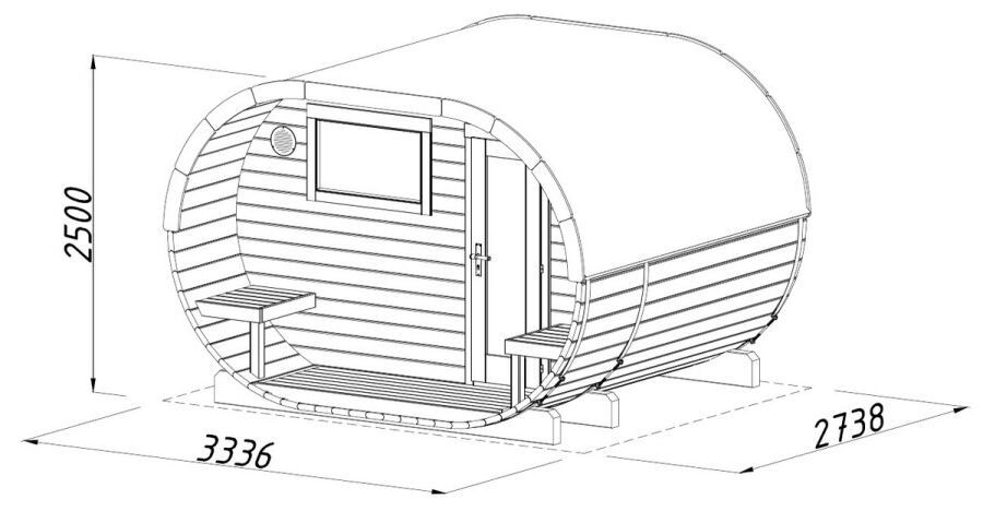 Palmako Saunafass ANETTE 3,0+1,5m² 328x274 cm mit 78cm Terrasse inkl. Dachschindeln schwarz, Bausatz, ISO