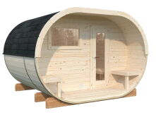 Palmako Saunafass ANETTE 3,0+1,5m² 328x274 cm mit 78cm Terrasse inkl. Dachschindeln schwarz, Bausatz, ISO