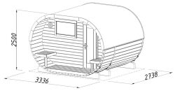 Palmako Saunafass ANETTE 3,0+1,5m² 328x274 cm mit 78cm Terrasse inkl. Dachschindeln schwarz, Bausatz, ISO