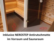Saunasell Saunafass ROUND CUBE DOUBLE EXCLUSIVE 301x240 cm SPARSET mit HUUM HIVE OFEN, Thermo-Holz