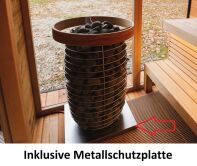Saunasell Saunafass ROUND CUBE DOUBLE EXCLUSIVE 301x240 cm SPARSET mit HUUM HIVE OFEN, Thermo-Holz