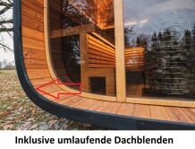 Saunasell Saunafass ROUND CUBE DOUBLE EXCLUSIVE 301x240 cm SPARSET mit HUUM HIVE OFEN, Thermo-Holz