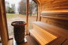 Saunasell Saunafass ROUND CUBE DOUBLE EXCLUSIVE 301x240 cm SPARSET mit HUUM HIVE OFEN, Thermo-Holz