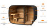 Saunasell Saunafass ROUND CUBE DOUBLE EXCLUSIVE 301x240 cm SPARSET mit HUUM HIVE OFEN, Thermo-Holz