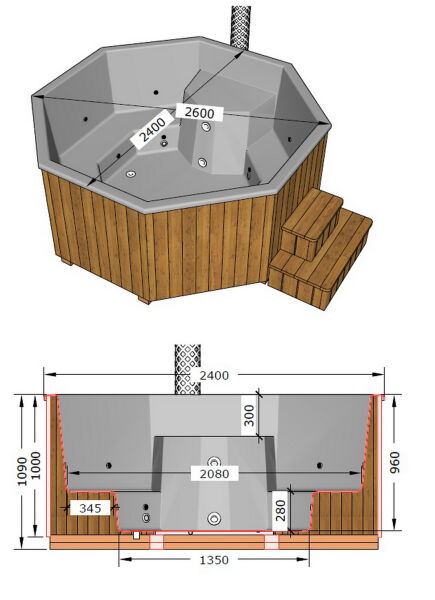 Hot Tub DeLux 8-Eck Badebottich in verschiedenen Varianten