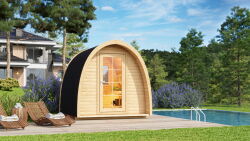 Saunahaus Saunafass POD Modell Fichte Natur 260 x 230 cm...