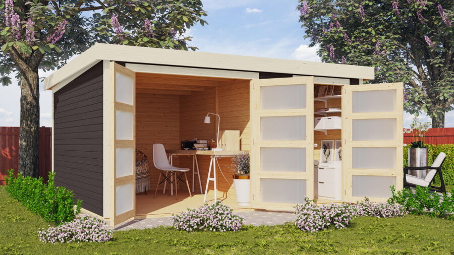 Karibu Gartenhaus MÜHLENTRUP 3 terragrau 404 x 332 cm