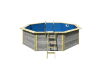 Karibu Pool Modell Variante 2 X Poolgrundkörper inkl. Vlies, Folie BLAU, kdi Holzdeck und Edelstahlleiter, KESSELDRUCKIMPRÄGNIERT + WASSERGRAU gestrichen