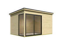 Gartenhaus MARA 2, 386 x 296 cm, 28mm Wandbohlen, unbehandelt, Alufenster und -türen