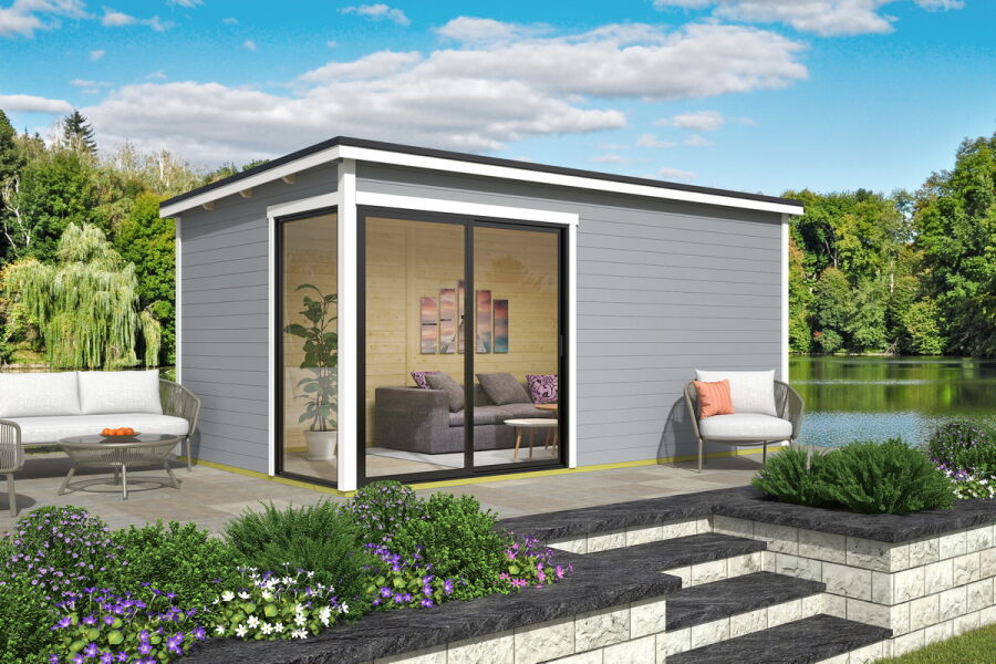 Gartenhaus MARA 6, 506 x 386 cm, 44mm Wandbohlen, verschiedene Varianten, Alufenster und -türen