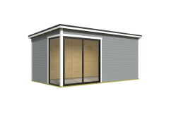 Gartenhaus MARA 6, 506 x 386 cm, 44mm Wandbohlen, RAL 7042 verkehrsgrau lackiert, Alufenster und -türen