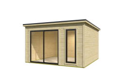 Gartenhaus NOVA 2, 386 x 386 cm, 28mm Wandbohlen, unbehandelt, Alufenster und -türen