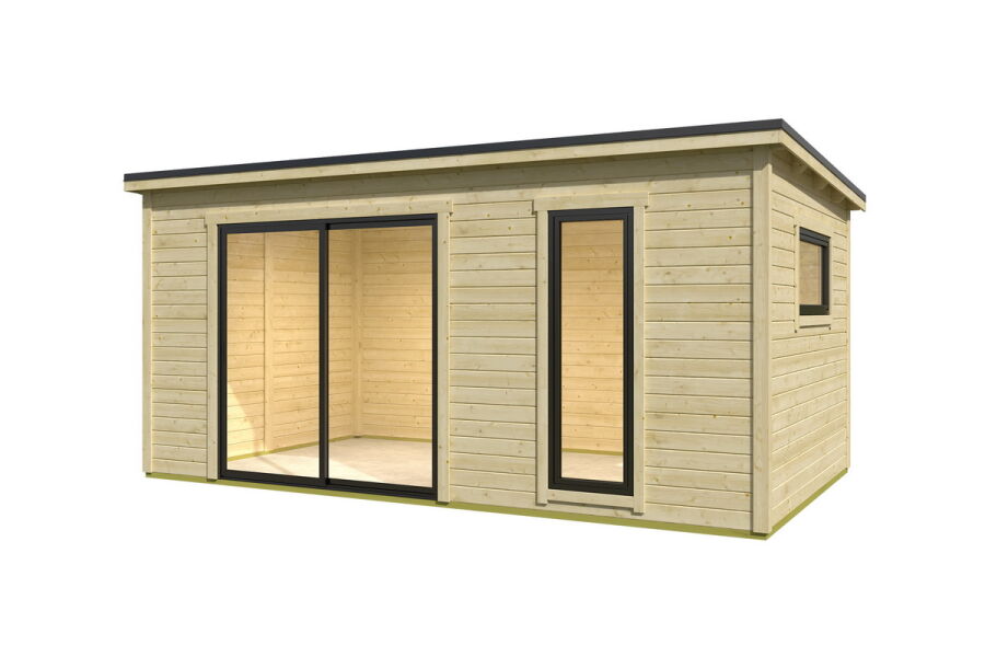 Gartenhaus NOVA 3, 506 x 296 cm, 44mm Wandbohlen, unbehandelt, Alufenster und -türen