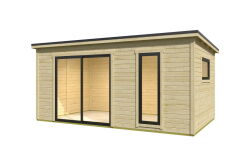 Gartenhaus NOVA 3, 506 x 296 cm, 44mm Wandbohlen, unbehandelt, Alufenster und -türen