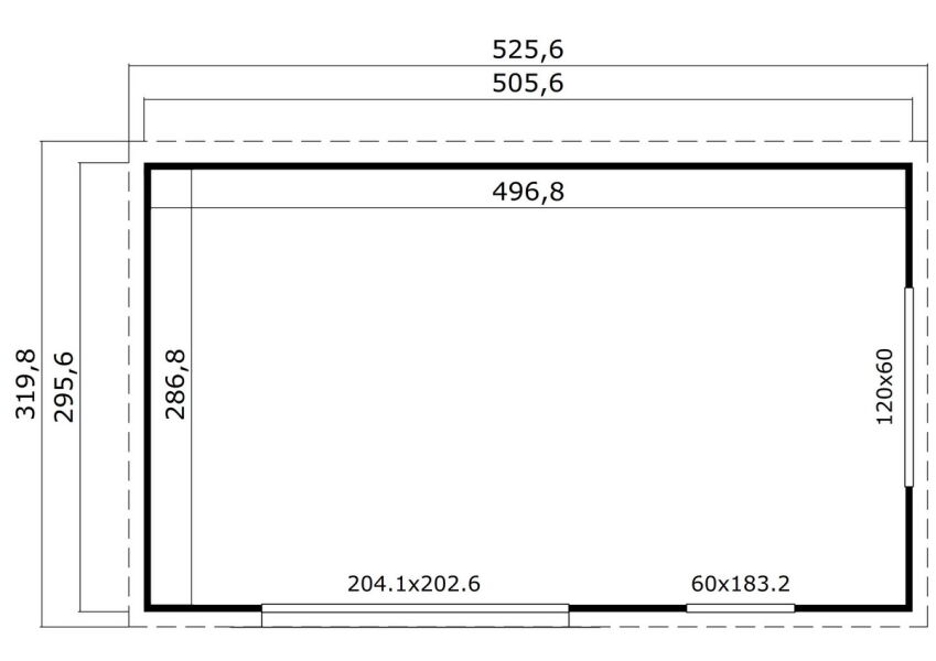 Gartenhaus NOVA 3, 506 x 296 cm, 44mm Wandbohlen, RAL 7042 verkehrsgrau lackiert, Alufenster und -türen