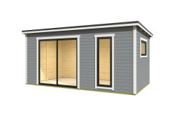 Gartenhaus NOVA 3, 506 x 296 cm, 44mm Wandbohlen, RAL 7042 verkehrsgrau lackiert, Alufenster und -türen