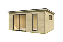 Gartenhaus NOVA 4, 506 x 386 cm, 44mm Wandbohlen, unbehandelt, Alufenster und -türen