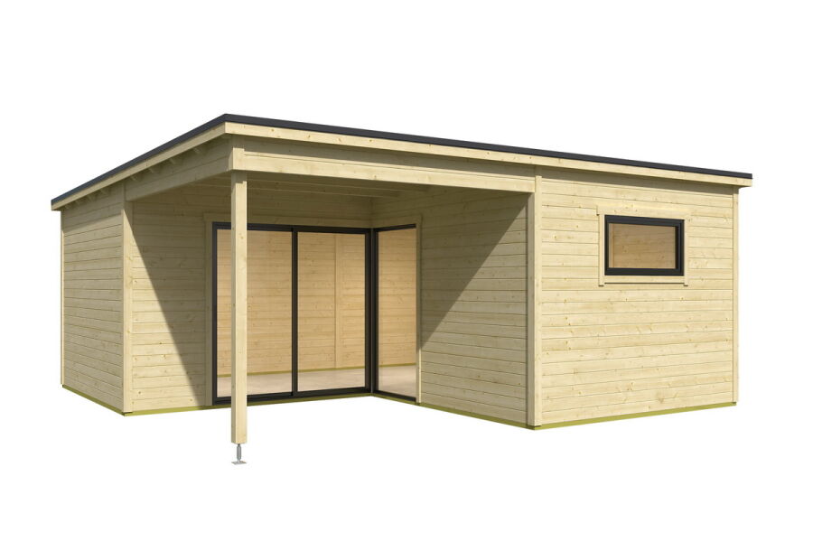 Gartenhaus KYLA, 595 x 595 cm, 44mm Wandbohlen, verschiedene Varianten, Alufenster und -türen