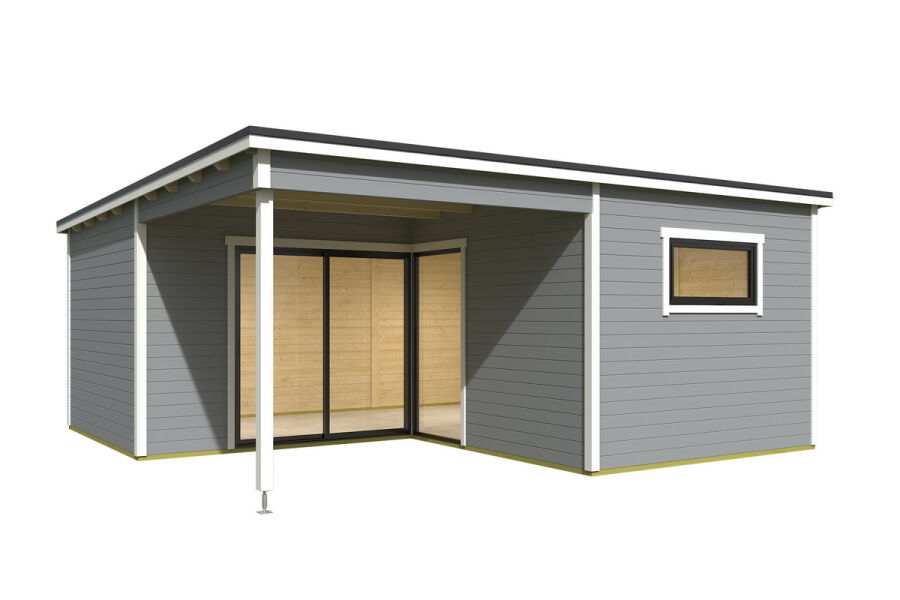 Gartenhaus KYLA, 595 x 595 cm, 44mm Wandbohlen, verschiedene Varianten, Alufenster und -türen