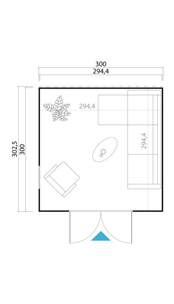 Gartenhaus PALERMO 1 300 x 300 cm, 28 mm, natur / farbig