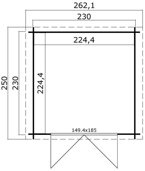 Gartenhaus INGO 230 - 230 x 230 cm, 28 mm,  natur / farbig