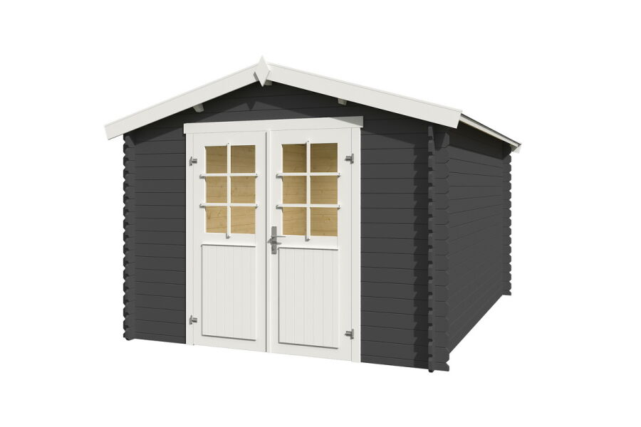 Gartenhaus NORAH 380 275 x 380 cm; 28mm Blockbohlen; CARBON GRAU lackiert