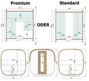 Saunafass BUS Quadratisch Modell Fichte-Natur 240 x 219 cm (ohne Terrasse) inkl. Dachschindeln schwarz, Bausatz, Fichte
