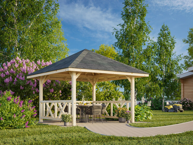 Palmako Pavillon BIANCA 8,3 m²  SET 101 - 300x300 cm, naturbelassen