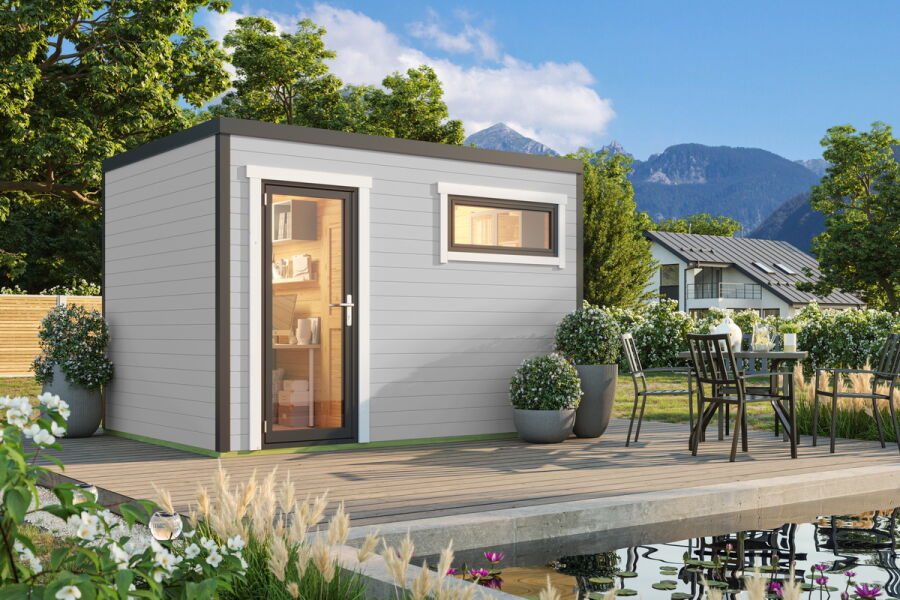 Lasita Maja TOP LINE Gartenhaus SARDINIA 2 ISO Natur/Anthrazit; 350 x 250 cm; 44 mm Doppelnut; inklusive Boden