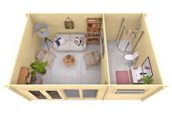 Gartenhaus SONJA; 595x400 cm ISO (A); 44 mm Doppelnut; ohne Boden