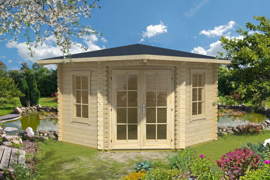 Gartenhaus ARUBA 1 5-Eckhaus (A) 298x298 cm 44 mm Doppelnut mit Boden