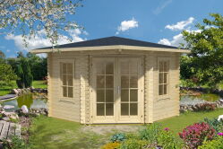 Gartenhaus ARUBA 1 5-Eckhaus (A) 298x298 cm 44 mm Doppelnut mit Boden