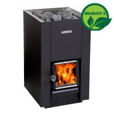 Harvia Saunaofen Holzofen LINEAR 18 COMPACT inkl. CE Deutschland SET für Bimsch-Verordnung und Harvia Schornstein SET