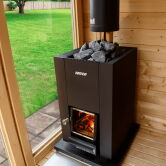 Harvia Saunaofen Holzofen LINEAR 18 COMPACT inkl. CE Deutschland SET für Bimsch-Verordnung und Harvia Schornstein SET