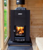 Harvia Saunaofen Holzofen LINEAR 18 COMPACT inkl. CE Deutschland SET für Bimsch-Verordnung und Harvia Schornstein SET