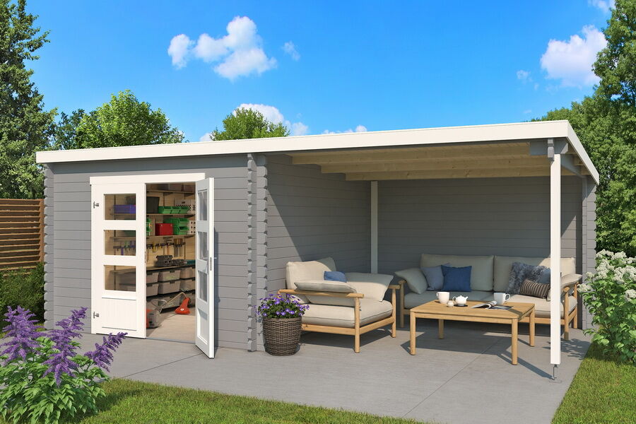 Gartenhaus MEMPHIS 601x312 cm (L); 40 mm Doppelnut; ohne Boden, VERKEHRS-GRAU lackiert