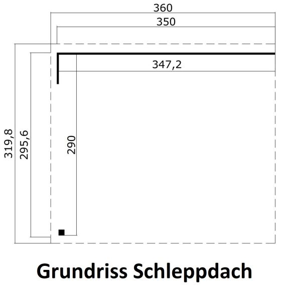 Gartenhaus MARA 2 + Schleppdach SEITE, 386 x 296 cm + 350 cm Schleppdach, 28mm Wandbohlen, RAL 7042 verkehrsgrau lackiert, Alufenster und -türen