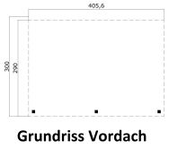Gartenhaus MARA 3 + Schleppdach FRONT, 386 x 386 cm + 300 cm Schleppdach, 28mm Wandbohlen, unbehandelt, Alufenster und -türen