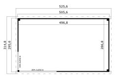 Gartenhaus MARA 5 + Schleppdach FRONT, 506 x 296 cm + 300 cm Schleppdach, 44mm Wandbohlen, RAL 7042 verkehrsgrau lackiert, Alufenster und -türen