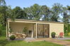 Gartenhaus MARA 6 + Schleppdach SEITE, 506 x 386 cm + 350 cm Schleppdach, 44mm Wandbohlen, unbehandelt, Alufenster und -türen