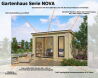 Gartenhaus NOVA 1 + Schleppdach SEITE, 386 x 296 cm + 350 cm Schleppdach, 28mm Wandbohlen, unbehandelt, Alufenster und -türen