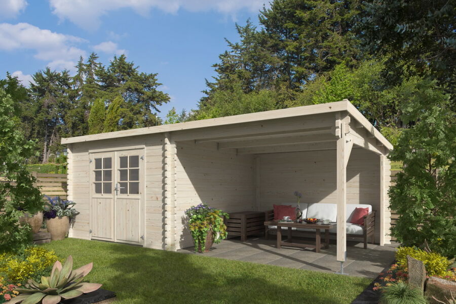 Gartenhaus NORFOLK 312x601 cm mit 292cm Schleppdach; 40mm Doppelnut; ohne Boden (SET)