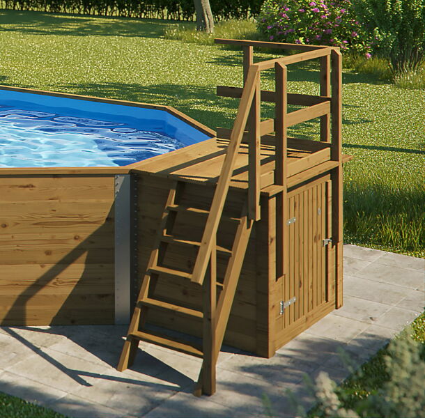 WEKA Massivholzpool 593 B Gr.1, Sparset  inkl. Sandfilteranlage und Technikraum, 45mm KDI Blockbohle
